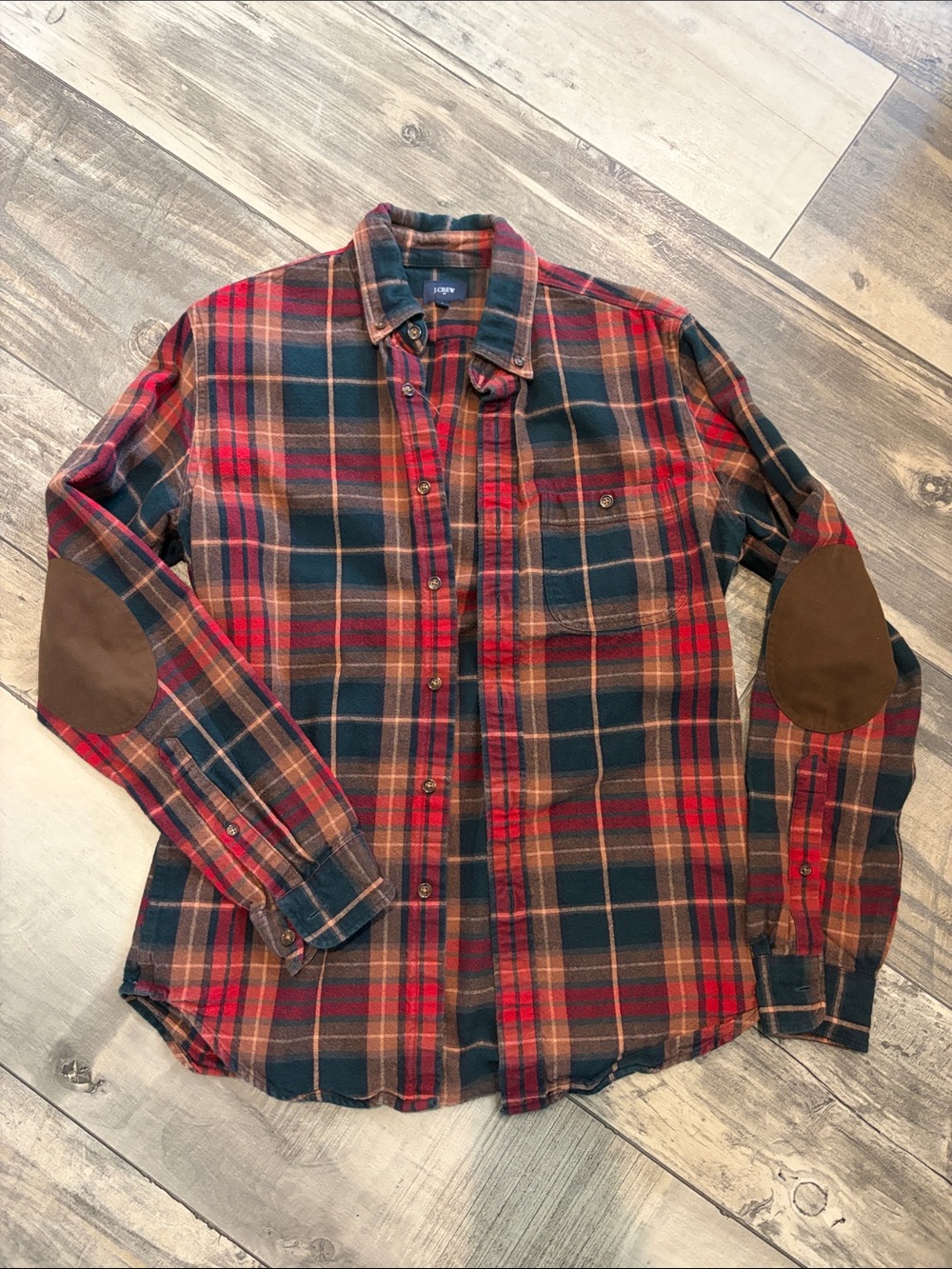 J. Crew Plaid Button Down Shirt with Elbow patch detail Size Small 100% cotton